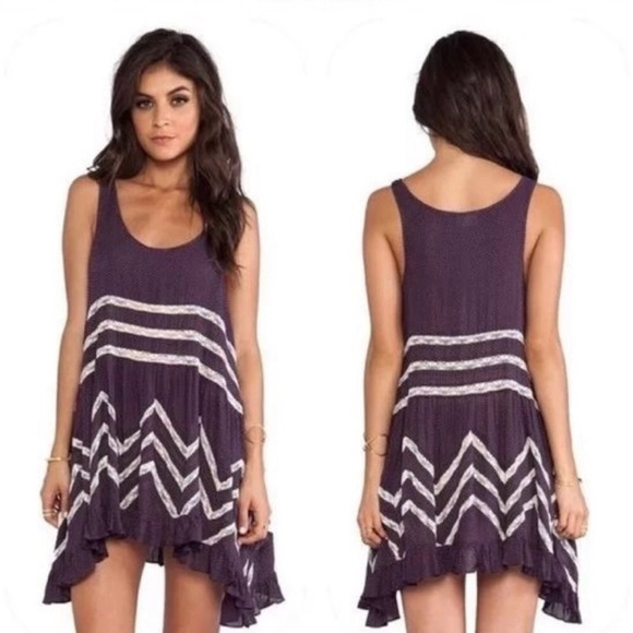 Free People Intimately voile and lace trapeze slip mini dress in eggplant, XS - Picture 2 of 8